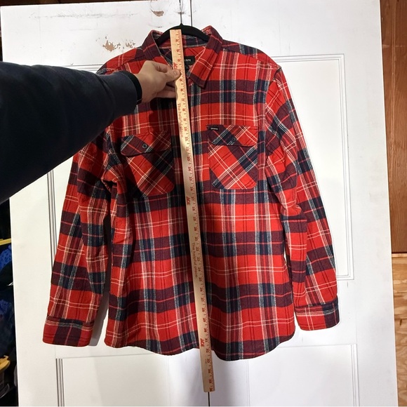 Brixton Bowery Flannel Shirt Long Sleeve Red and Navy Size XL Plaid Button-Down - Picture 6 of 10